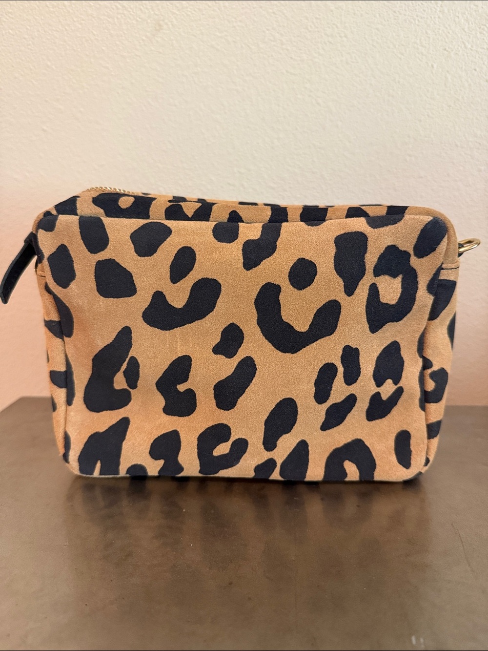 Clare V Leopard Print Suede Cosmetic Pouch - Tan & Black